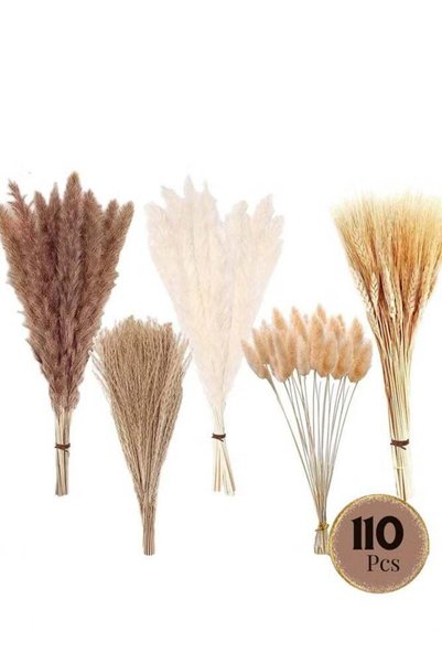 Generic 110Pcs Natural Pampas Grass Decor – 43cm Boho Dried Flowers for Indoo...