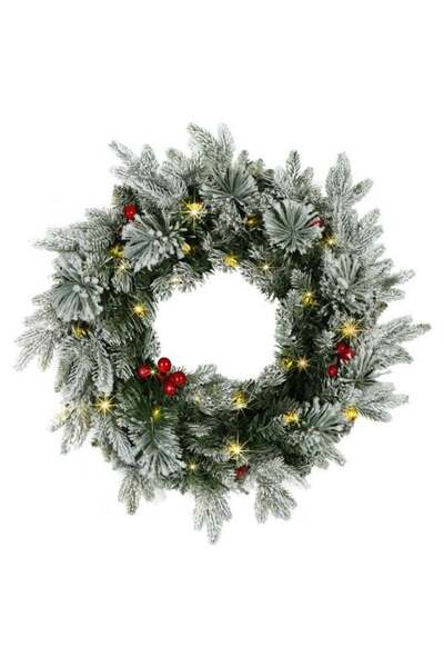 Generic 50cm Flocked Artificial Christmas Wreath with 50 LED Lights, Decorate...