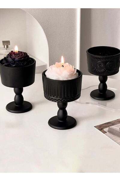 Generic 3 PCS Decor Retro Candle Holder Ornaments Black Matte Glass Candle Ba...
