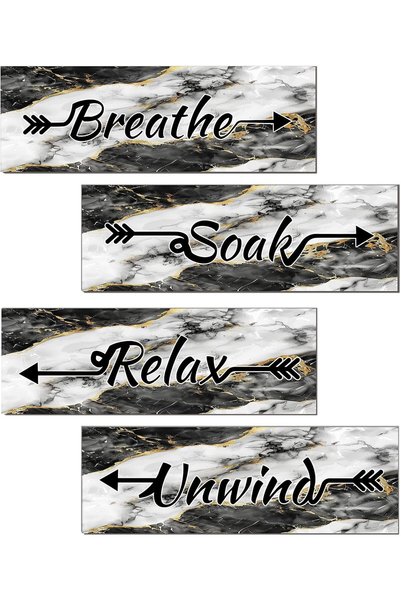 Generic ARS 4 Pieces White Black Gold Marble Bathroom Wall Art, Relax Soak Un...