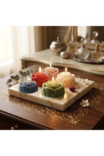 Generic 100% Handmade Candles For Aromatherapy | Pack Of 5-Flower-Shaped Cand...