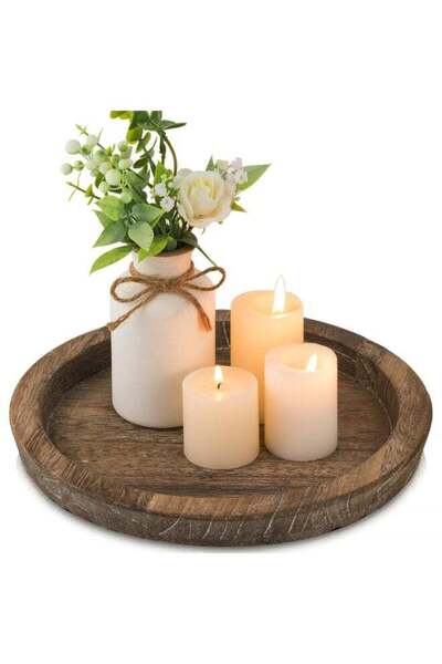 Generic Wooden Candle Holder Tray, Rustic Farmhouse Centerpiece Decor For Cof...