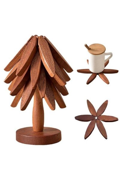 Generic Wooden Tree-Shaped Trivets, Set of 4, Black Walnut, for Hot Dishes, P...
