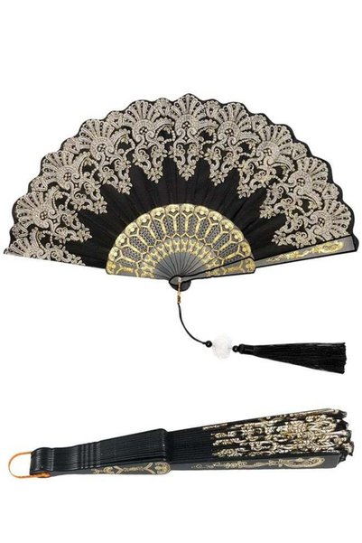 Generic 1PCS Vintage Handheld Chinese Folding Fan, Embroidered Flower 1920s F...