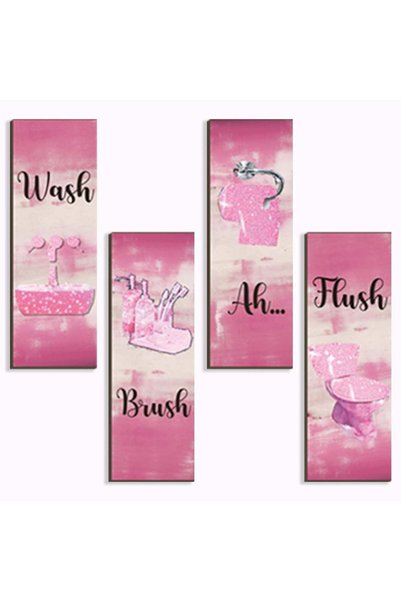 Generic ARS® 4 Pcs Pink Bathroom Decor Set - Funny Wooden Wall Art for Home T...