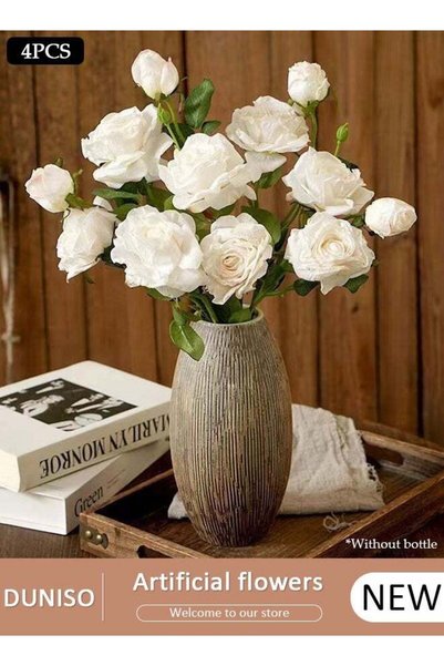 Generic Roses Artificial Flowers, 4 PCS Artificial Roses Flower Stems,White R...
