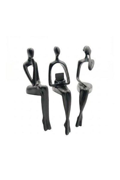 Generic BERAM Modern Abstract Sitting Women Figurines Set of 3 Black Resin Sc...