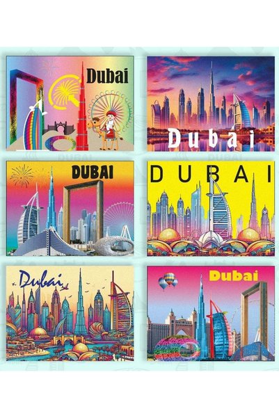 Generic Dubai Iconic Foil Magnets 6pcs Set crafted from metallic foil, highli...