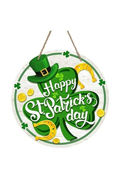 Generic St. Patrick’s Day Wooden Hanging Sign – 20×20 cm Round Shamrock Door ...