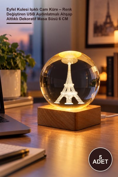 Yenilig 5 Pieces of Eiffel Tower Illuminated Glass Globe – Color Changing USB...