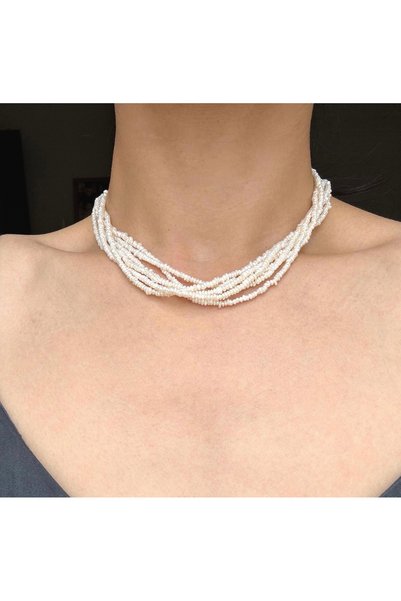Taşmir 6 Sıralı Sertifikalı Gerçek Kum İnci Kolye - Doğal İnci Choker Kolye
