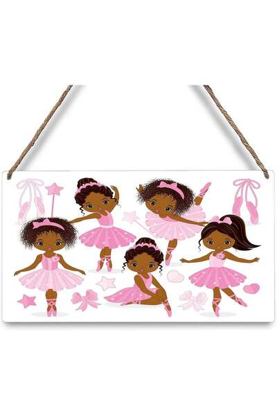 Generic ARS African American Ballerina Wooden Door Sign - Rustic Hanging Welc...
