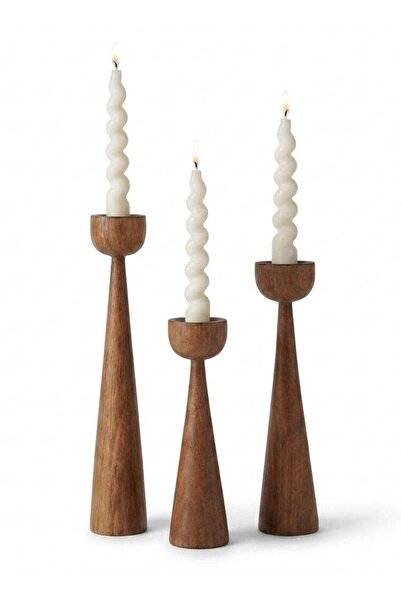 Generic 3-Piece Wooden Taper Candle Holder Set, Rubber Wood Candlestick Holde...