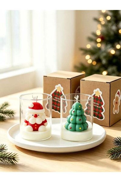 Generic Christmas Scented Candle Set of 2, Santa & Christmas Tree Shaped Soy ...