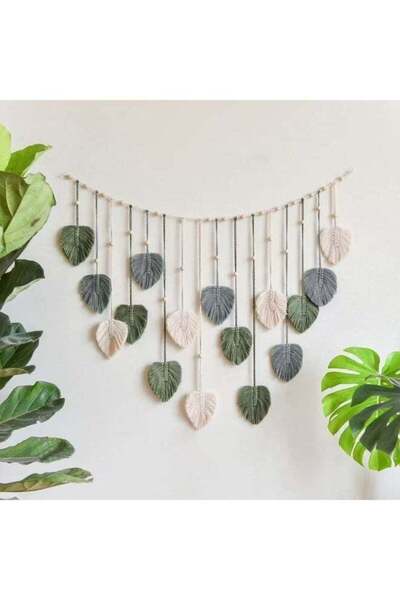 Generic Handwoven Leaf Tapestry with Wooden Beads, Bohemian Style Home Wall H...