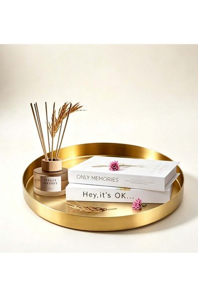 Generic 12 Inch Gold Round Serving Tray – Stainless Steel Decorative Platter ...