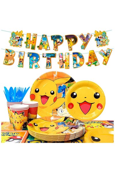 Generic Pikachu Birthday Party Disposable Tableware for 16 Guests, Pikachu Th...
