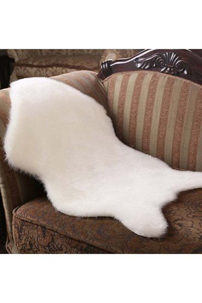 Generic Super Soft Washable Shiny Bedroom Furry Mat Faux Sheepskin White 60x8cm