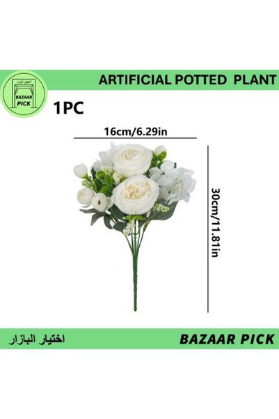 Generic Artificial Flowers - Elegant White Peony Bouquet, Realistic Small Fau...