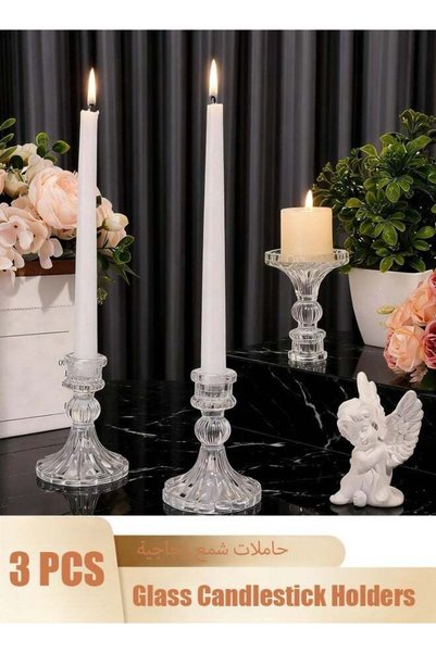 Generic Glass Candlestick Holders Set of 3, Clear Crystal Taper Candle Stands...