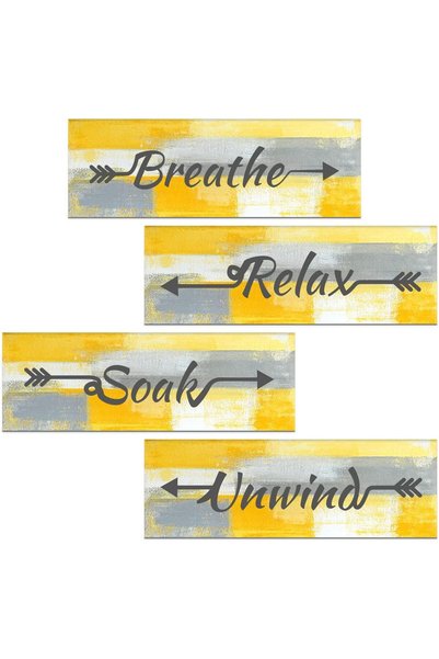 Generic ARS 4 Pieces Yellow Abstract Bathroom Wall Art, Relax Soak Unwind Bre...