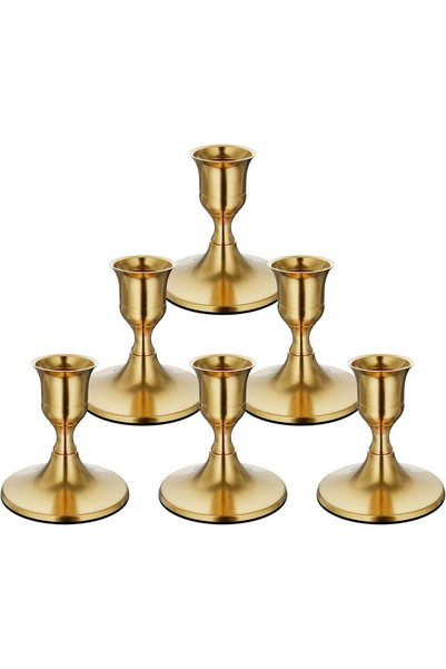 Generic Vintage Brass Taper Candle Holders, 7cm Tall, Set of 6 Gold Candlesti...
