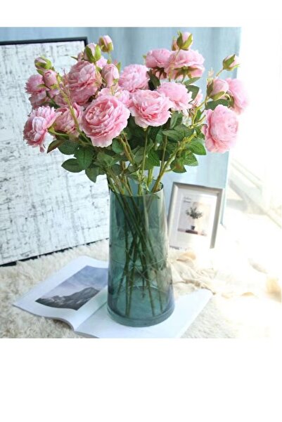 Generic 6 Pcs Artificial Roses 61cm Deep Pink/Green for Home Decoration