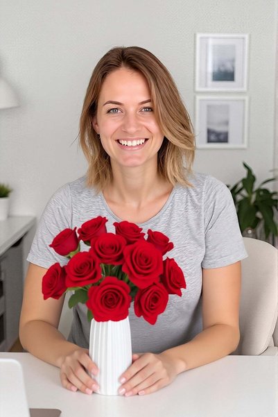 Generic Red Artificial Roses (10pcs) | Realistic Velvet Fake Flowers for Wedd...