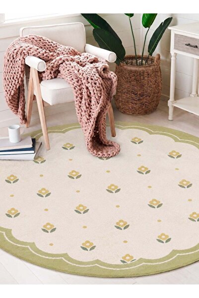Generic Circular carpet, green floral pattern carpet (80x80 cm), made of imit...