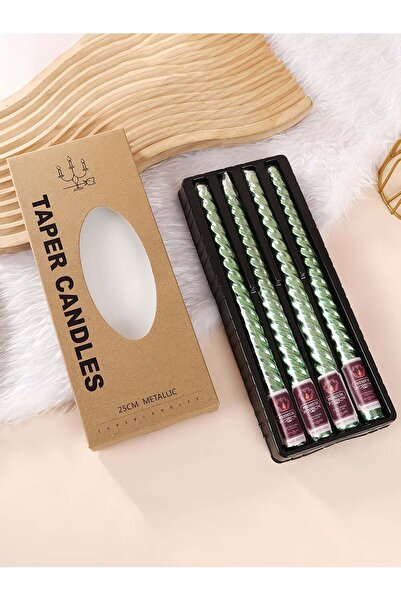Generic 4pcs Green Boxed European Style Tapered Metallic Twisted Candles for ...
