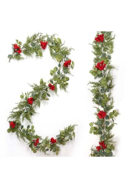Generic 6 FT Artificial Greenery Garland with Red Berries, Pine, Cypress and ...