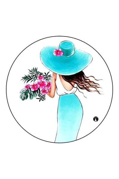 Generic Lady With Flowers Printed Fridge Magnet White/Blue/Pink 5.5cm