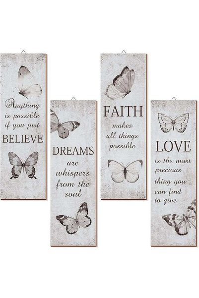 Generic ARS 4 Pcs Butterfly Wall Decor Wooden Inspirational Art Love Faith Be...