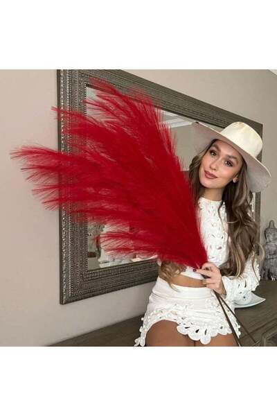 Generic LATIFA Extra Large Tall Red Artificial Pampas Grass, Faux Fluffy Deco...