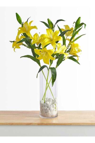 Generic Lily 3pc Flower Stick with 9 buds – Yellow | 96cm Artificial Flower S...