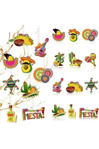 Generic Mexican Fiesta Wooden Ornaments, 37pcs Cinco De Mayo Tree Ornament Ha...