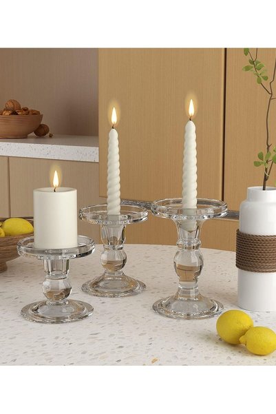 Generic Clear Glass Candlestick Holders for Taper Candles Pillar Tealight Can...