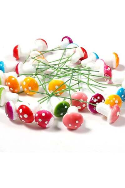 Generic 60 Pcs Mini Mushrooms Tiny Figurine Miniature Colorful Mushroom Garde...