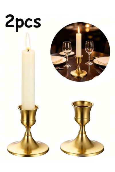 Generic Set of 2 Vintage Candlestick Candle Holders Brass, Taper Gold Candle ...
