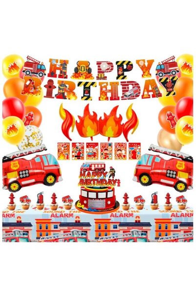Generic Fire Truck Party Decorations, 100 Pcs Firefighter Birthday Supplies F...