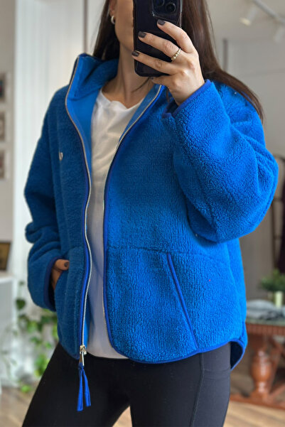 Mavi Logo Standart Beden Önden Fermuarlı Polar Sweatshirt