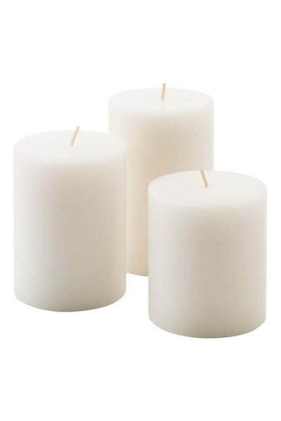 Generic Set of 3 Unscented Ivory Pillar Candles - Dripless Clean Burning Smok...