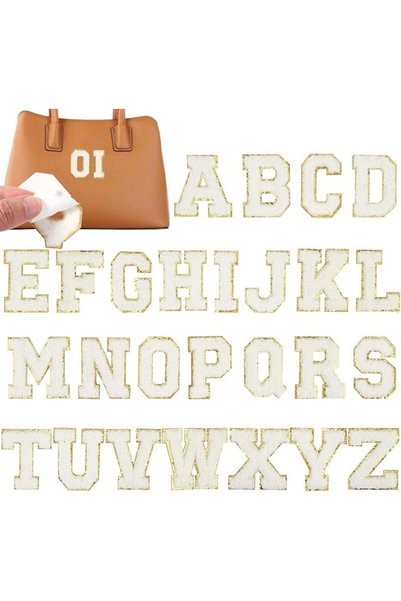 KASTWAVE 26Pcs Self-Adhesive Chenille Letter Patches A-Z with Glitter for Clo...