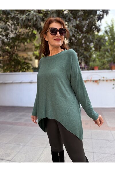 DenizEge Italian Asymmetrical Knitwear Tunic Petrol Green