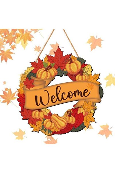 Generic Thanksgiving Welcome Wooden Hanging Sign, Fall Harvest Pumpkin Maple ...