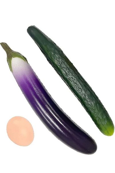 Generic 3 PCS Artificial Eggplant, Cucumber, Egg, 2 PCS Lifelike Soft PU Cucu...