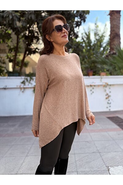 DenizEge Italian Asymmetrical Knitwear Tunic Milk Coffee