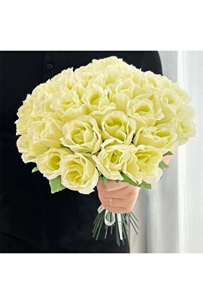 Generic 10 Pieces Artificial Silk Rose,Pale yellow Decorative Flowers,Long St...