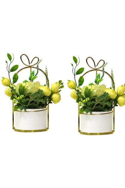 Generic 2 Pcs Faux Yellow Flowers in Ceramic Flower Vases – Maintenance-Free ...