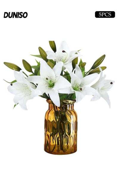 Generic 5PCS Fake Flowers, Lily Artificial Flowers, White Faux Flower Arrange...